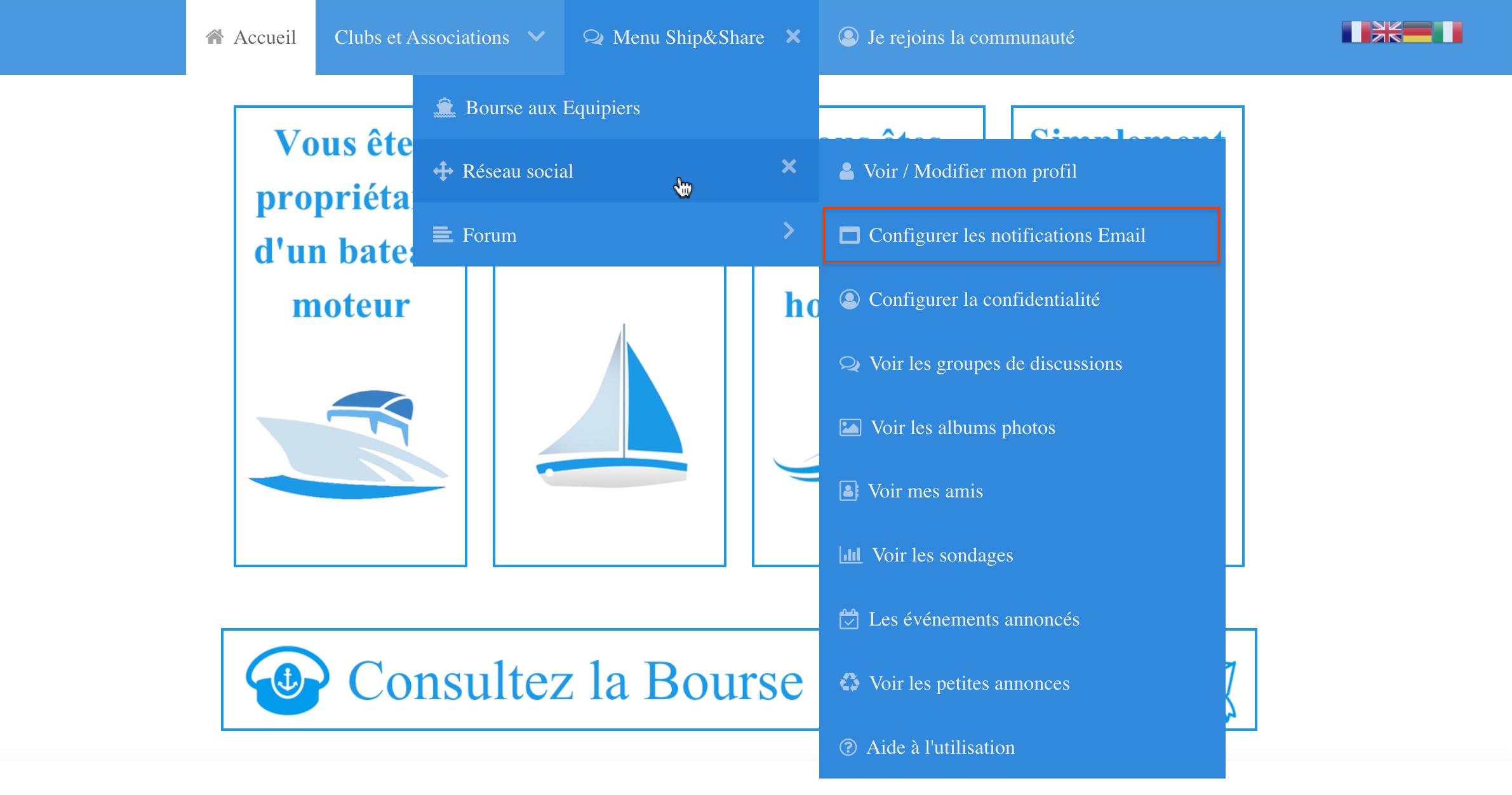 menu fonctions reseau social notification 1